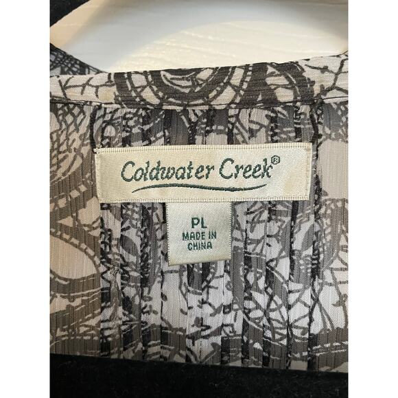 Coldwater Creek Womens Petite Large Blouse Sheer Floral Button Up Black White - Picture 4 of 10